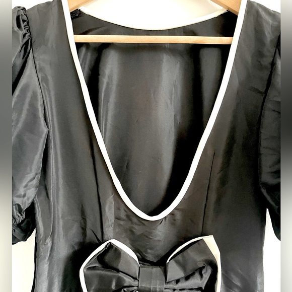 Vintage Handmade Black Bow Deep V Formal Prom Party 80s Dress Kate Spade style - Picture 4 of 8